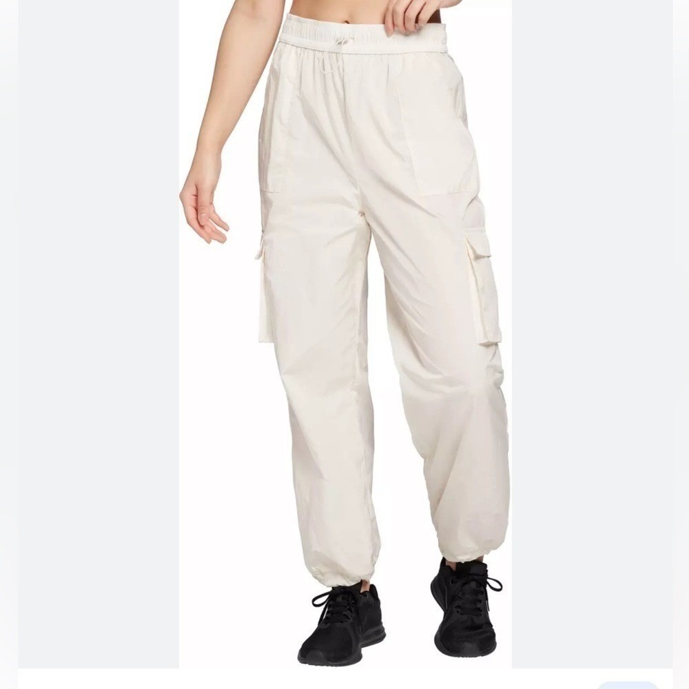 IVORY CARGO PARACHUTE PANTS JOGGERS JOGGING LOUNGEWEAR DRAWSTRING WAIST WOMENS